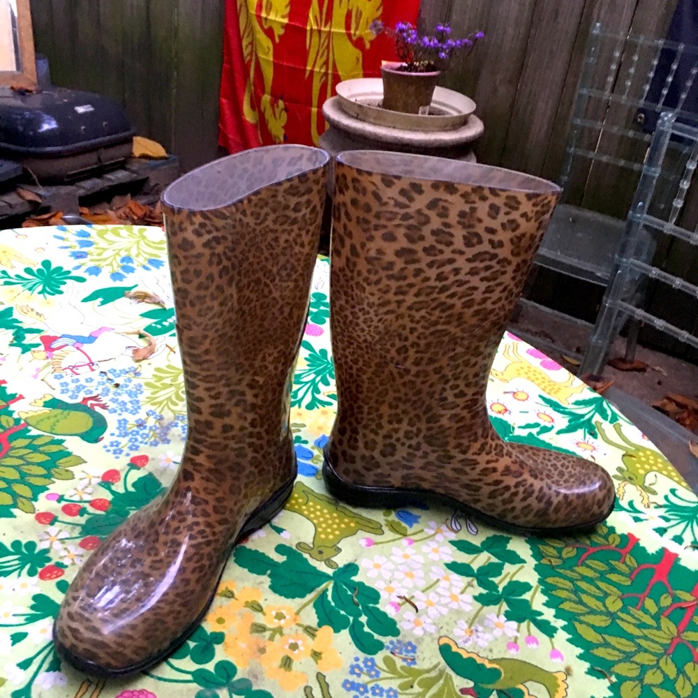 Leopard Print Rubber Rain Boots Size 8 W